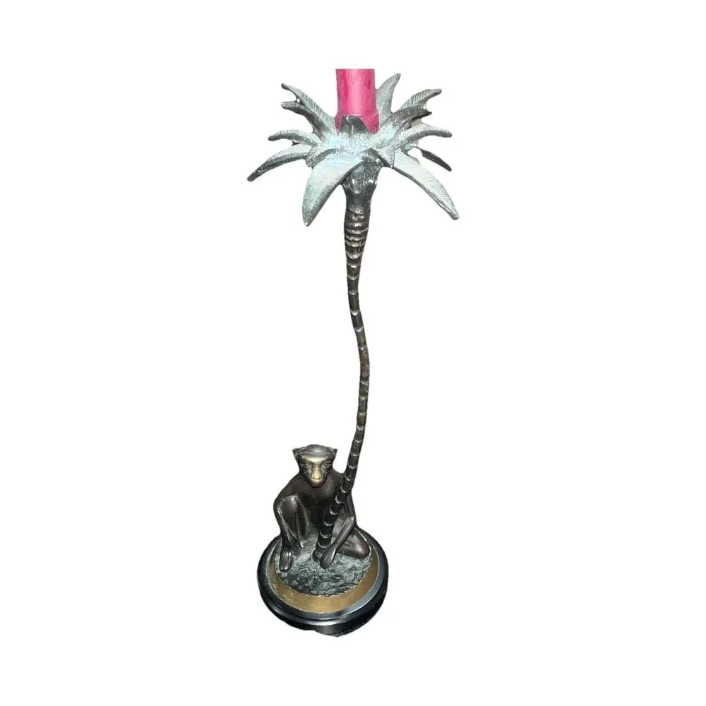 10/Bronze Monkey Palm Tree Monkey Taper Candle Holder, Black/Gold, 16 in